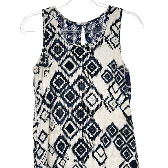 BAND OF GYPSIES Tribal Romper Dress Fringed Geometric Pattern White Blue Size S - Picture 6 of 10